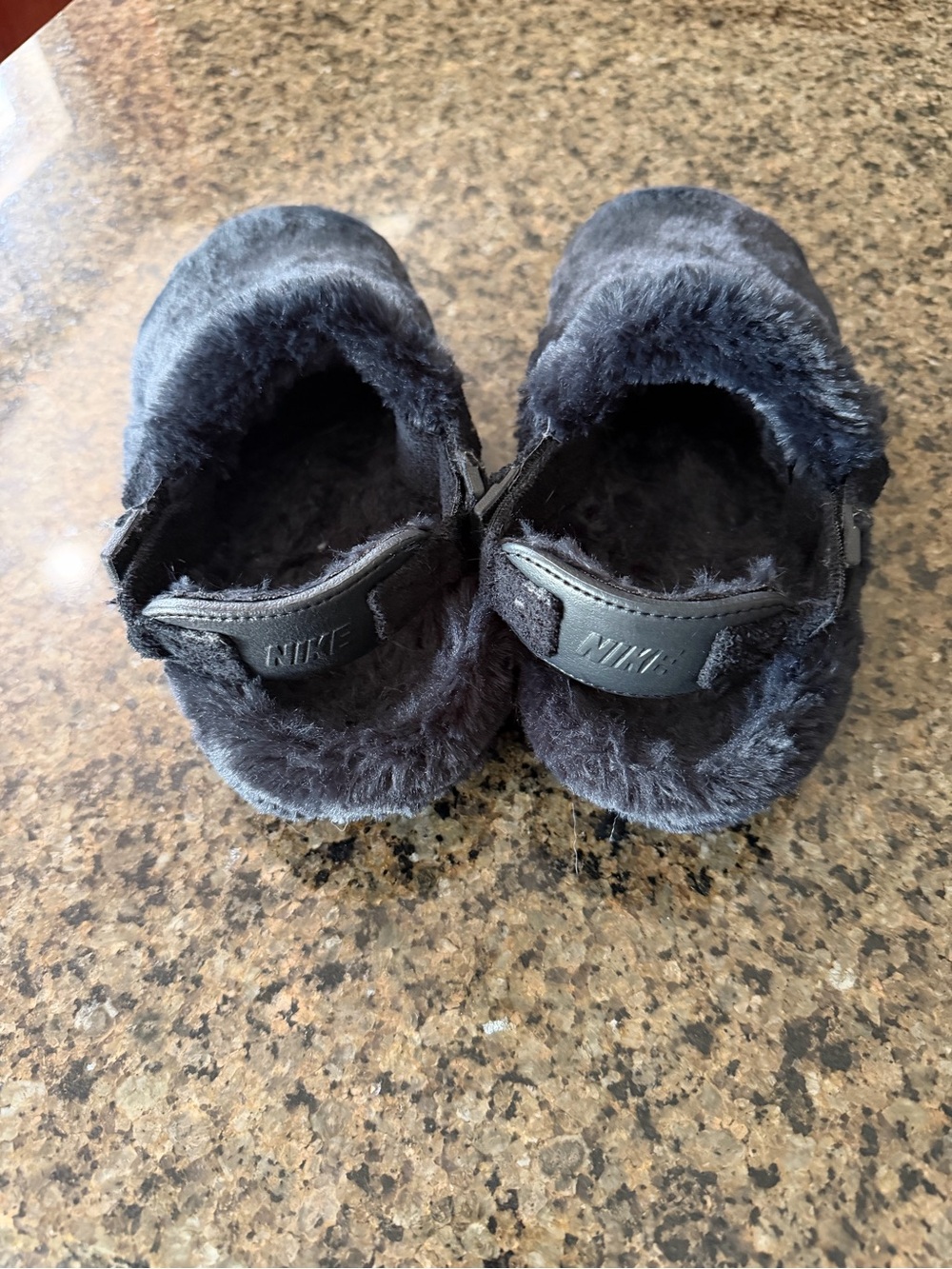 Nike Women's Faux Fur Slip-On Mules in Charcoal Gray